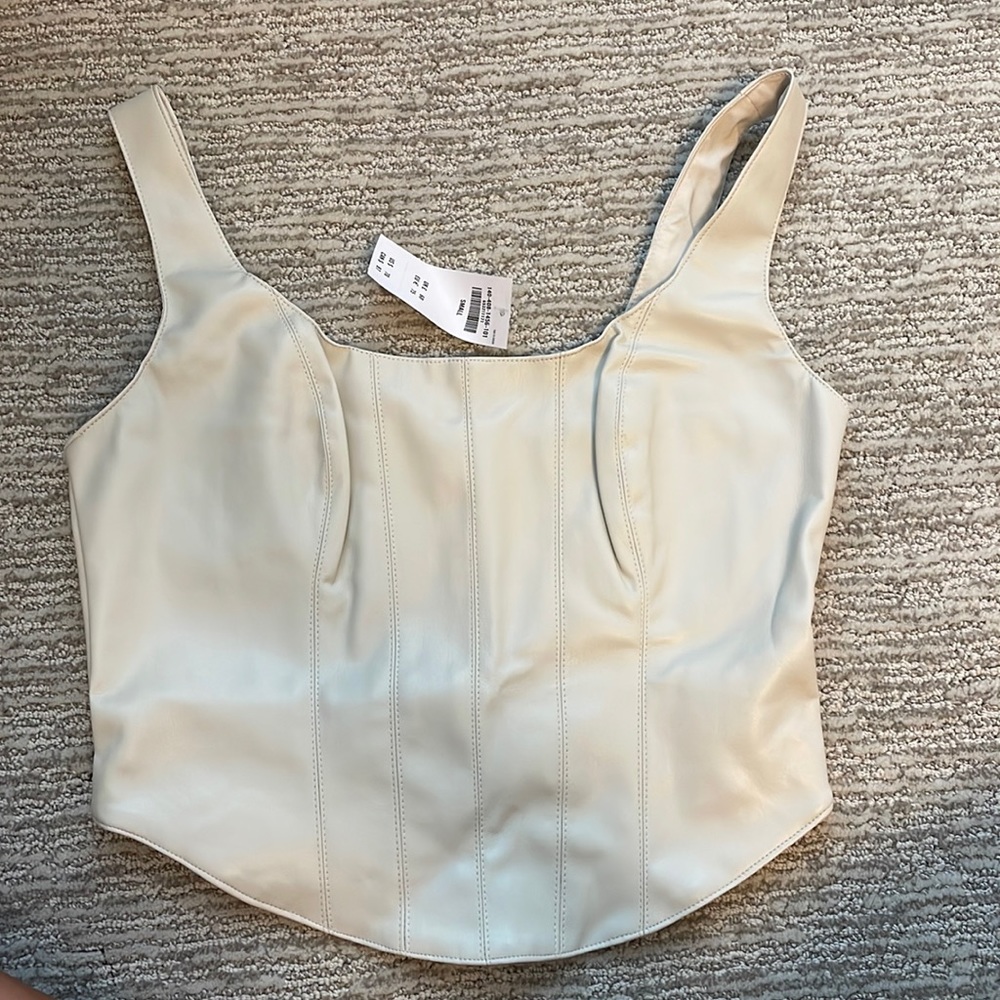 Cream Vegan Leather Corset Top